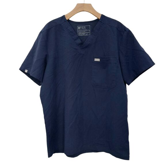 Figs Leon Three-Pocket Scrub Top Mens Large Navy Short Sleeve V-Neck FM1500 - Picture 1 of 11